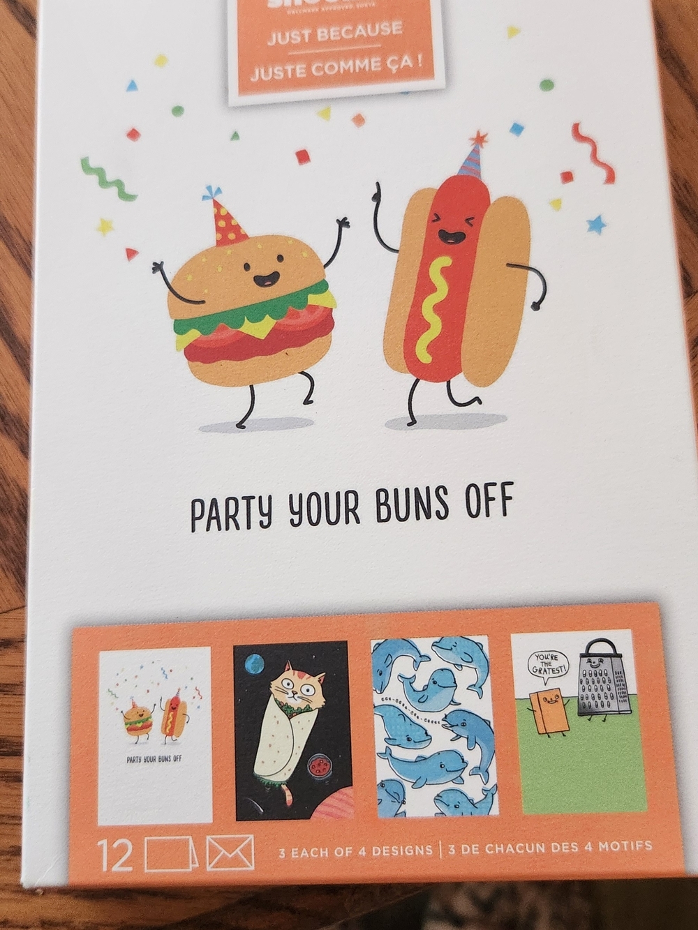 Party Your Buns Off Greeting Cards - Fun Burger & Hot Dog Design (White)